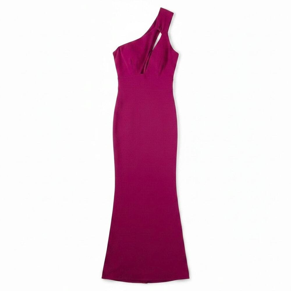 KATIE MAY Edgy Asymmetrical One Shoulder Gown in Magenta XS USA Formal Occasion